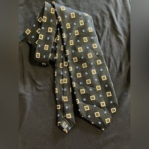 Jos. A. Bank Long Executive Collection Black Tie with Gold and Blue Squares